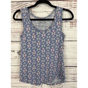Womens Eddie Bauer Outdoor Lightweight Blue Pink Print Cotton Knit Tank Top XS